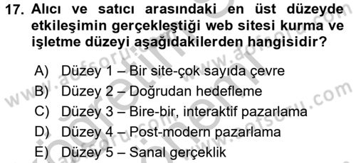 E-Perakendecilik Dersi 2016 - 2017 Yılı (Vize) Ara Sınav Soruları 17. Soru