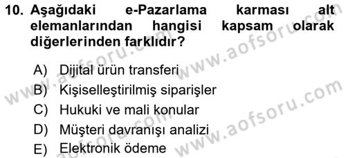 E-Perakendecilik Dersi 2018 - 2019 Yılı (Vize) Ara Sınav Soruları 10. Soru