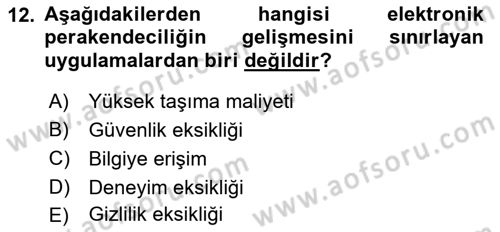 E-Perakendecilik Dersi 2018 - 2019 Yılı (Vize) Ara Sınav Soruları 12. Soru