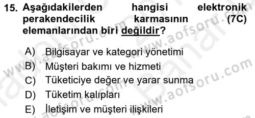 E-Perakendecilik Dersi 2018 - 2019 Yılı (Vize) Ara Sınav Soruları 15. Soru
