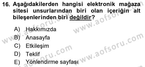 E-Perakendecilik Dersi 2018 - 2019 Yılı (Vize) Ara Sınav Soruları 16. Soru