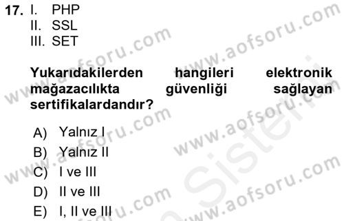 E-Perakendecilik Dersi 2018 - 2019 Yılı (Vize) Ara Sınav Soruları 17. Soru