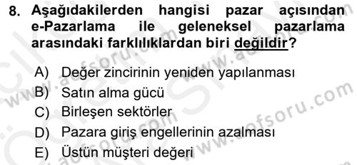 E-Perakendecilik Dersi 2018 - 2019 Yılı (Vize) Ara Sınav Soruları 8. Soru