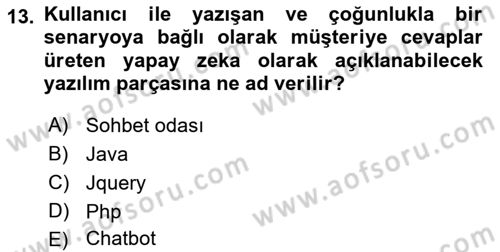 E-Perakendecilik Dersi 2021 - 2022 Yılı (Final) Dönem Sonu Sınav Soruları 13. Soru