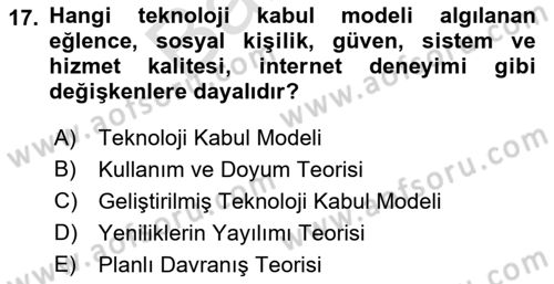 E-Perakendecilik Dersi 2021 - 2022 Yılı (Final) Dönem Sonu Sınav Soruları 17. Soru