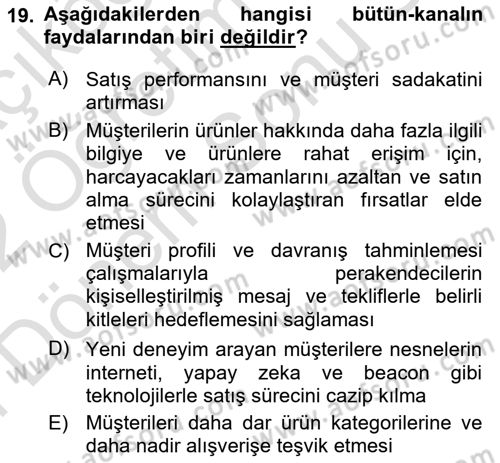 E-Perakendecilik Dersi 2021 - 2022 Yılı (Final) Dönem Sonu Sınav Soruları 19. Soru