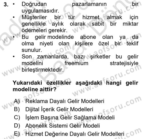 E-Perakendecilik Dersi 2021 - 2022 Yılı (Final) Dönem Sonu Sınav Soruları 3. Soru