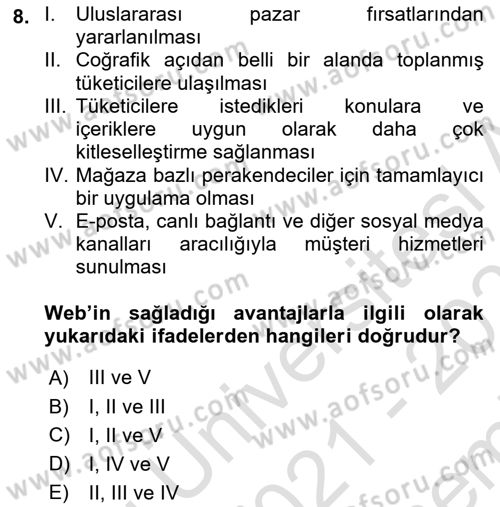 E-Perakendecilik Dersi 2021 - 2022 Yılı (Final) Dönem Sonu Sınav Soruları 8. Soru