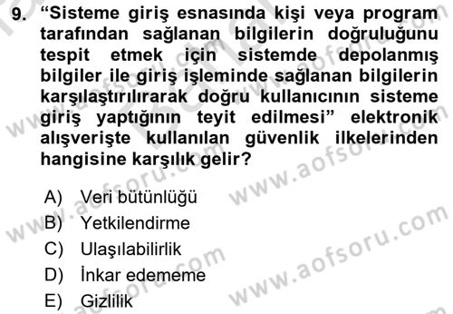 E-Perakendecilik Dersi 2021 - 2022 Yılı (Final) Dönem Sonu Sınav Soruları 9. Soru