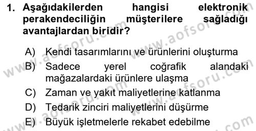 E-Perakendecilik Dersi 2021 - 2022 Yılı Yaz Okulu Sınavı 1. Soru