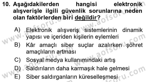 E-Perakendecilik Dersi 2021 - 2022 Yılı Yaz Okulu Sınav Soruları 10. Soru