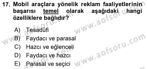 E-Perakendecilik Dersi 2021 - 2022 Yılı Yaz Okulu Sınav Soruları 17. Soru