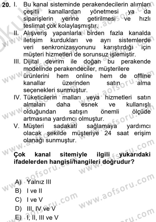 E-Perakendecilik Dersi 2021 - 2022 Yılı Yaz Okulu Sınav Soruları 20. Soru