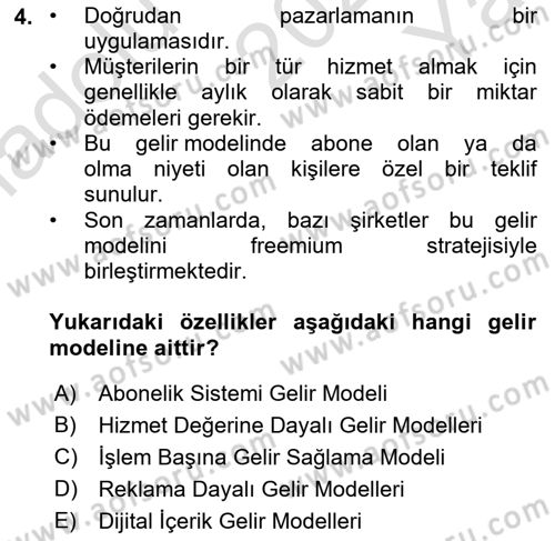 E-Perakendecilik Dersi 2021 - 2022 Yılı Yaz Okulu Sınav Soruları 4. Soru