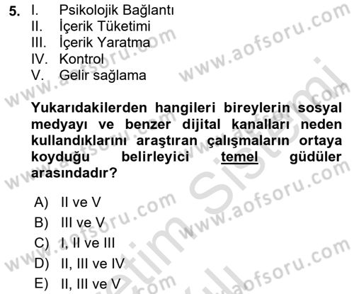 E-Perakendecilik Dersi 2021 - 2022 Yılı Yaz Okulu Sınav Soruları 5. Soru