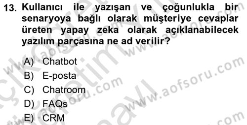 E-Perakendecilik Dersi 2022 - 2023 Yılı Yaz Okulu Sınav Soruları 13. Soru