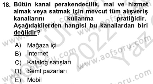 E-Perakendecilik Dersi 2022 - 2023 Yılı Yaz Okulu Sınav Soruları 18. Soru