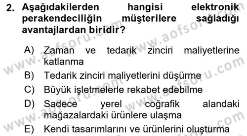 E-Perakendecilik Dersi 2022 - 2023 Yılı Yaz Okulu Sınavı 2. Soru