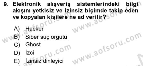 E-Perakendecilik Dersi 2022 - 2023 Yılı Yaz Okulu Sınavı 9. Soru