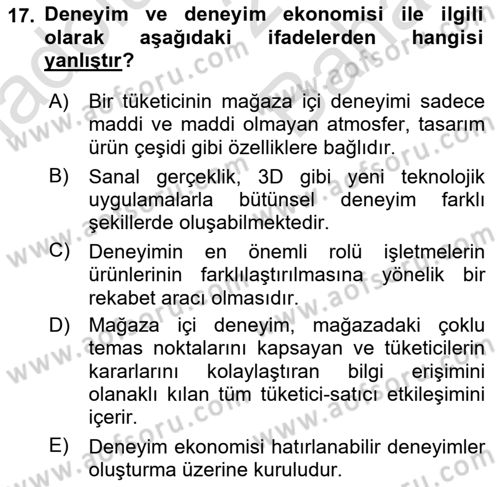 E-Perakendecilik Dersi 2023 - 2024 Yılı (Vize) Ara Sınav Soruları 17. Soru