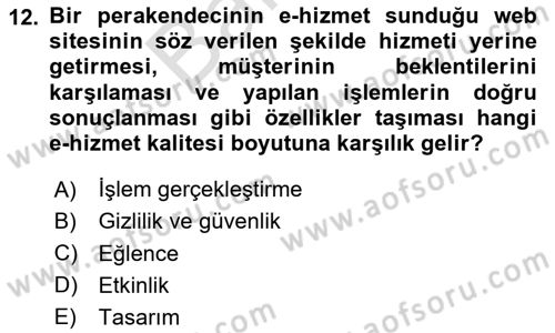 E-Perakendecilik Dersi 2023 - 2024 Yılı (Final) Dönem Sonu Sınav Soruları 12. Soru