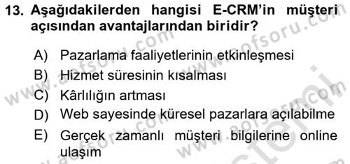 E-Perakendecilik Dersi 2023 - 2024 Yılı (Final) Dönem Sonu Sınav Soruları 13. Soru