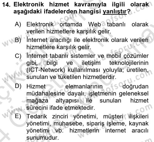 E-Perakendecilik Dersi 2023 - 2024 Yılı (Final) Dönem Sonu Sınav Soruları 14. Soru