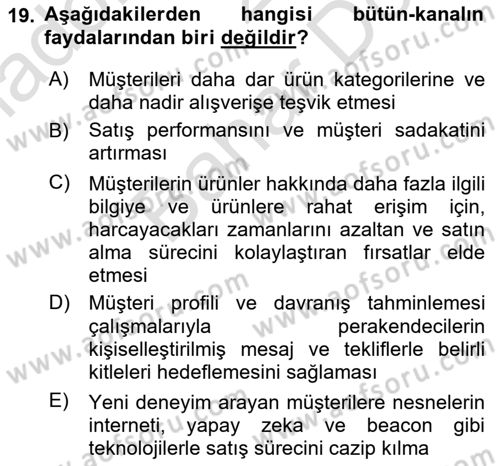 E-Perakendecilik Dersi 2023 - 2024 Yılı (Final) Dönem Sonu Sınav Soruları 19. Soru