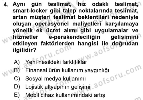 E-Perakendecilik Dersi 2023 - 2024 Yılı (Final) Dönem Sonu Sınav Soruları 4. Soru