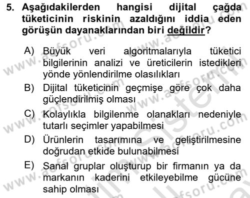 E-Perakendecilik Dersi 2023 - 2024 Yılı (Final) Dönem Sonu Sınav Soruları 5. Soru
