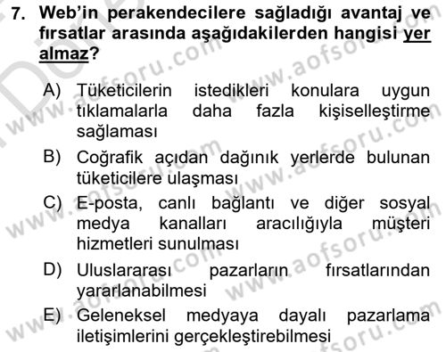 E-Perakendecilik Dersi 2023 - 2024 Yılı (Final) Dönem Sonu Sınav Soruları 7. Soru