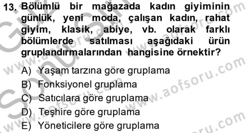 Mağaza Atmosferi Dersi 2014 - 2015 Yılı (Final) Dönem Sonu Sınavı 13. Soru