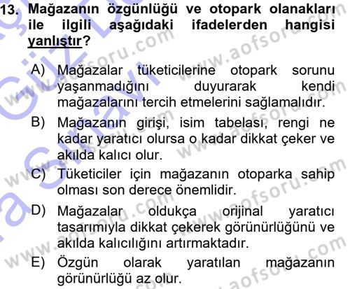 Mağaza Atmosferi Dersi 2015 - 2016 Yılı (Vize) Ara Sınavı 13. Soru