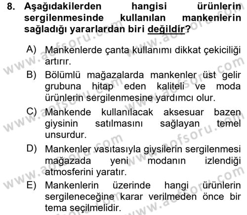 Mağaza Atmosferi Dersi Ara Sınavı Deneme Sınav Soruları 8. Soru