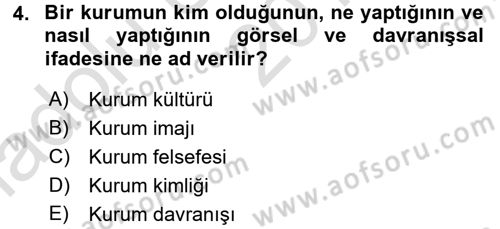 Mağaza Atmosferi Dersi Ara Sınavı Deneme Sınav Soruları 4. Soru