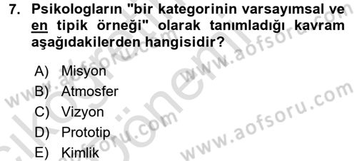 Mağaza Atmosferi Dersi Ara Sınavı Deneme Sınav Soruları 7. Soru