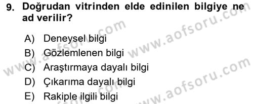 Mağaza Atmosferi Dersi 2016 - 2017 Yılı (Vize) Ara Sınav Soruları 9. Soru