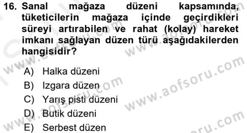 Mağaza Atmosferi Dersi 2016 - 2017 Yılı (Final) Dönem Sonu Sınavı 16. Soru