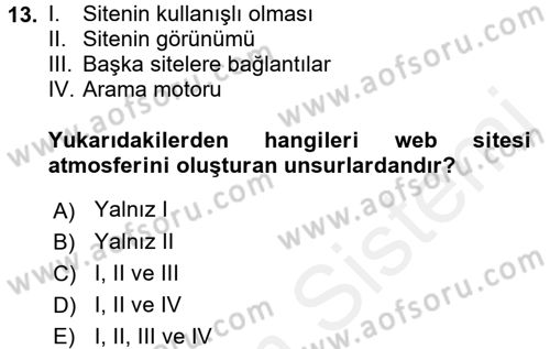 Mağaza Atmosferi Dersi 2017 - 2018 Yılı (Final) Dönem Sonu Sınavı 13. Soru