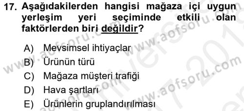 Mağaza Atmosferi Dersi 2017 - 2018 Yılı (Final) Dönem Sonu Sınavı 17. Soru