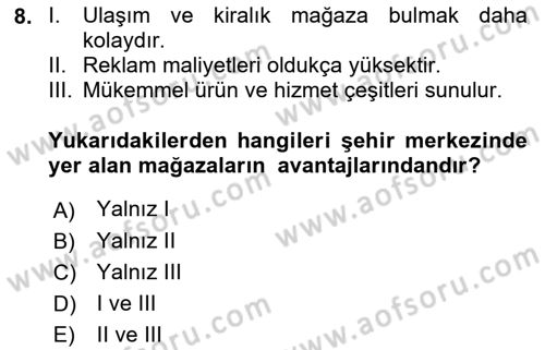 Mağaza Atmosferi Dersi 2018 - 2019 Yılı (Vize) Ara Sınavı 8. Soru