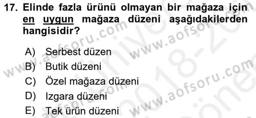 Mağaza Atmosferi Dersi 2018 - 2019 Yılı (Final) Dönem Sonu Sınavı 17. Soru