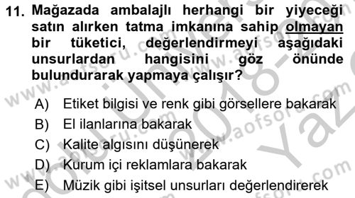 Mağaza Atmosferi Dersi 2018 - 2019 Yılı Yaz Okulu Sınavı 11. Soru