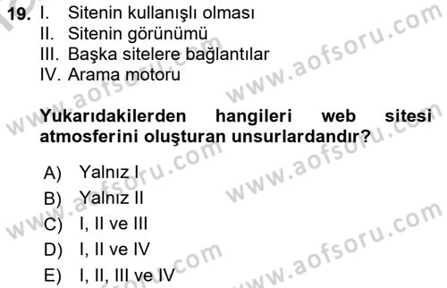 Mağaza Atmosferi Dersi 2018 - 2019 Yılı Yaz Okulu Sınavı 19. Soru