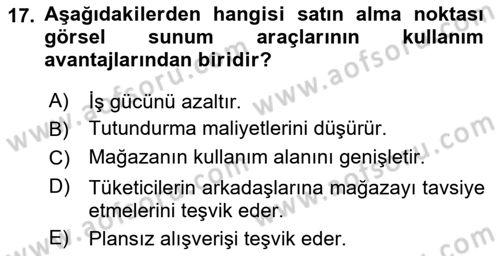 Mağaza Atmosferi Dersi Ara Sınavı Deneme Sınav Soruları 17. Soru