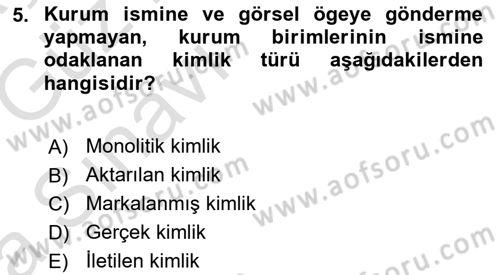 Mağaza Atmosferi Dersi 2019 - 2020 Yılı (Vize) Ara Sınav Soruları 5. Soru