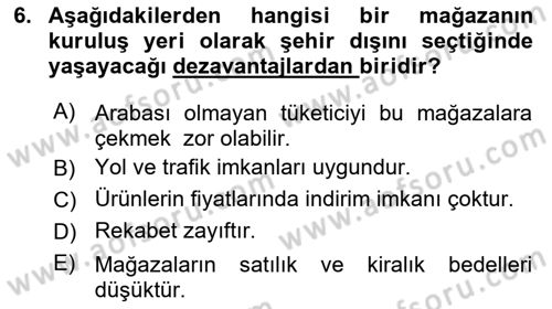 Mağaza Atmosferi Dersi 2019 - 2020 Yılı (Vize) Ara Sınav Soruları 6. Soru