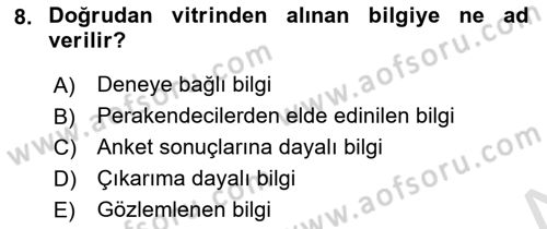 Mağaza Atmosferi Dersi 2019 - 2020 Yılı (Vize) Ara Sınav Soruları 8. Soru