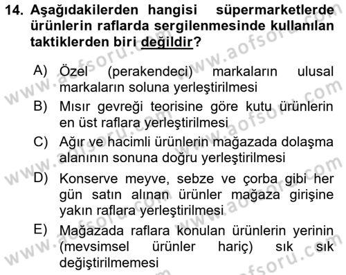 Mağaza Atmosferi Dersi 2019 - 2020 Yılı (Final) Dönem Sonu Sınavı 14. Soru