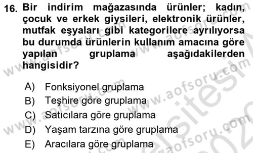 Mağaza Atmosferi Dersi 2019 - 2020 Yılı (Final) Dönem Sonu Sınavı 16. Soru